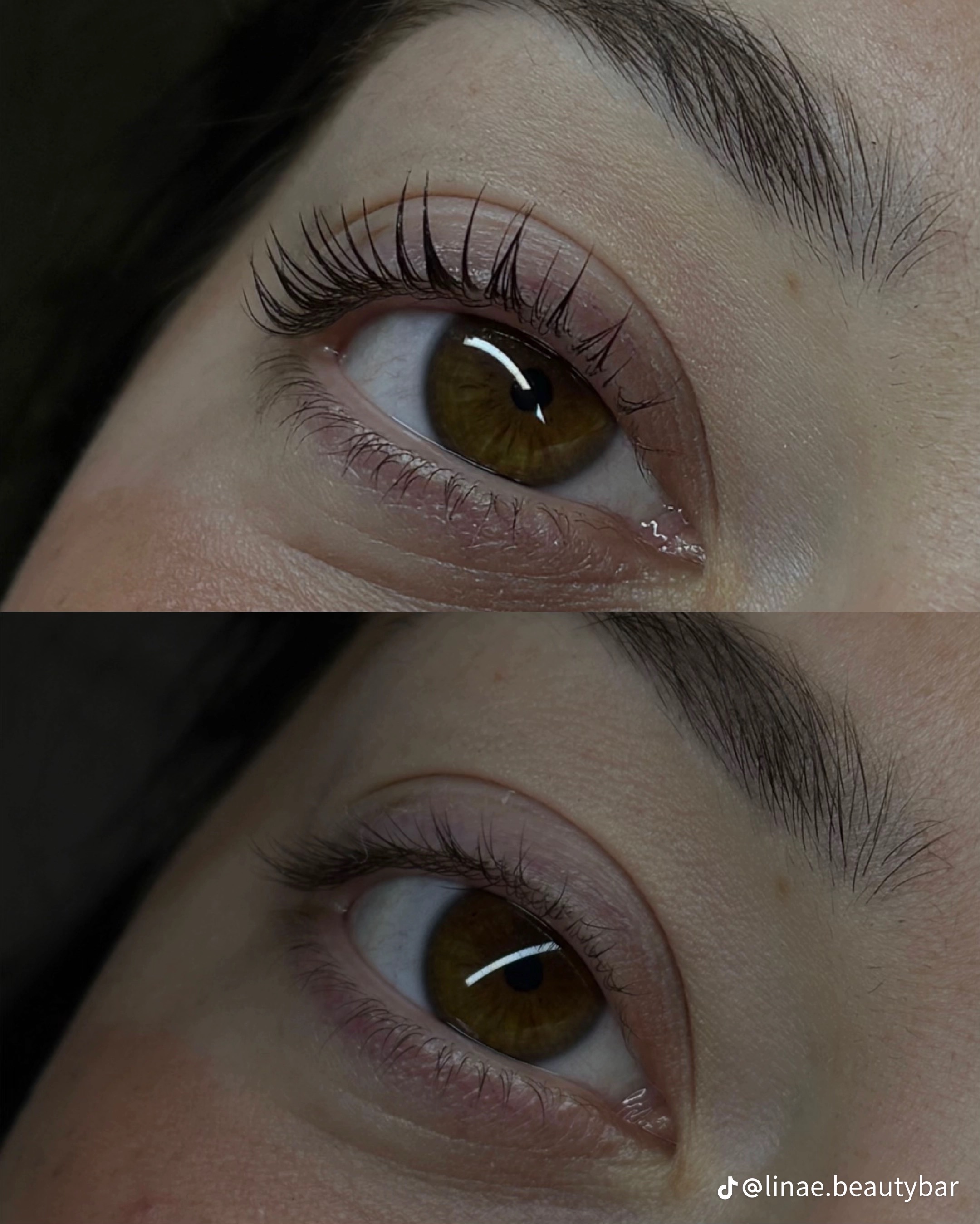 Voor en na Korean Lash Lift behandeling